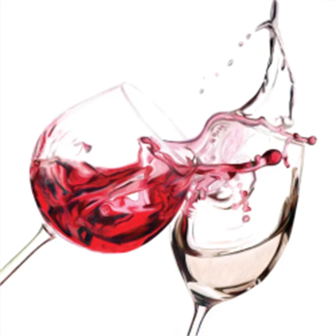 A picture of two wine glasses splashing wine.